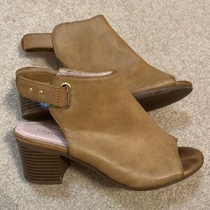 CITYCLASSIFIED Tan Peep Toe Ankle Booties.  Size 6.5